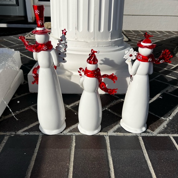 Set of 3 Ceramic Snowman Family Figurines Christmas Holiday Decor - Picture 16 of 17